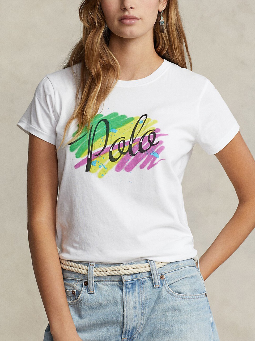 

Polo Ralph Lauren Typography Printed Cotton T-Shirt, White