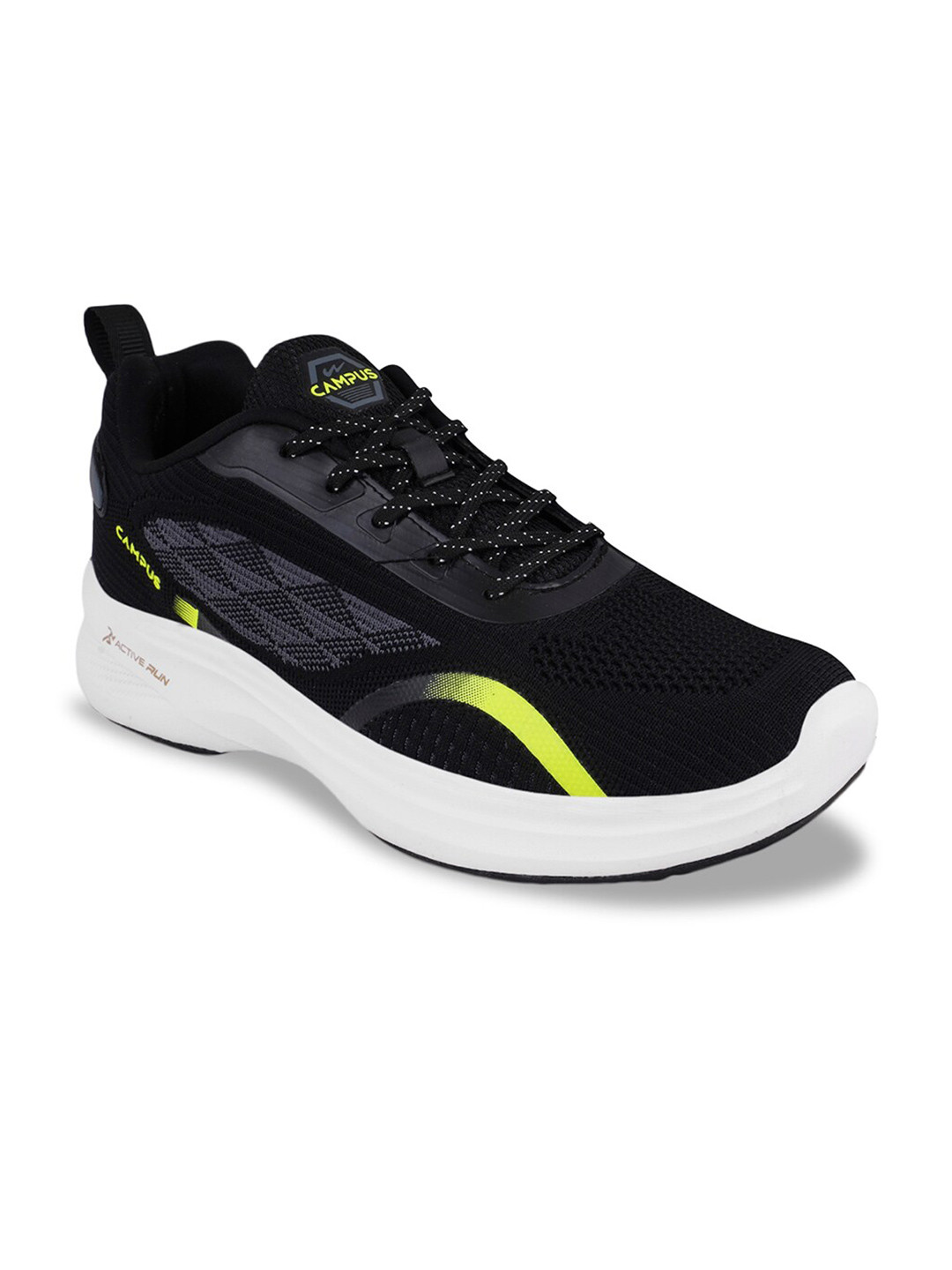 

Campus Men Mesh Lace-Up Running Shoes, Black