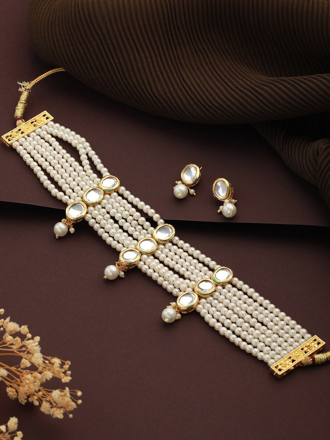 

Jazz and Sizzle Gold-Plated Kundan-Studded & Beaded Necklace & Earrings