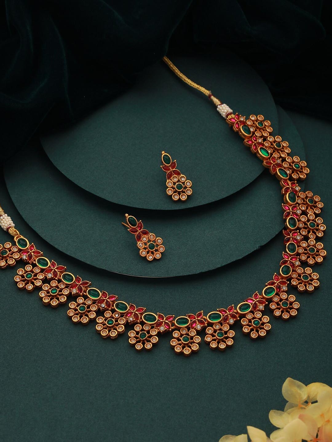 

Jazz and Sizzle Gold-Plated American Diamond-Studded Brass Necklace & Earrings