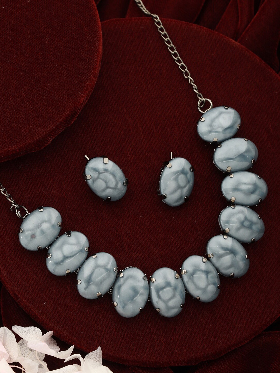 

Jazz and Sizzle Stone Studded Necklace & Earrings, Silver