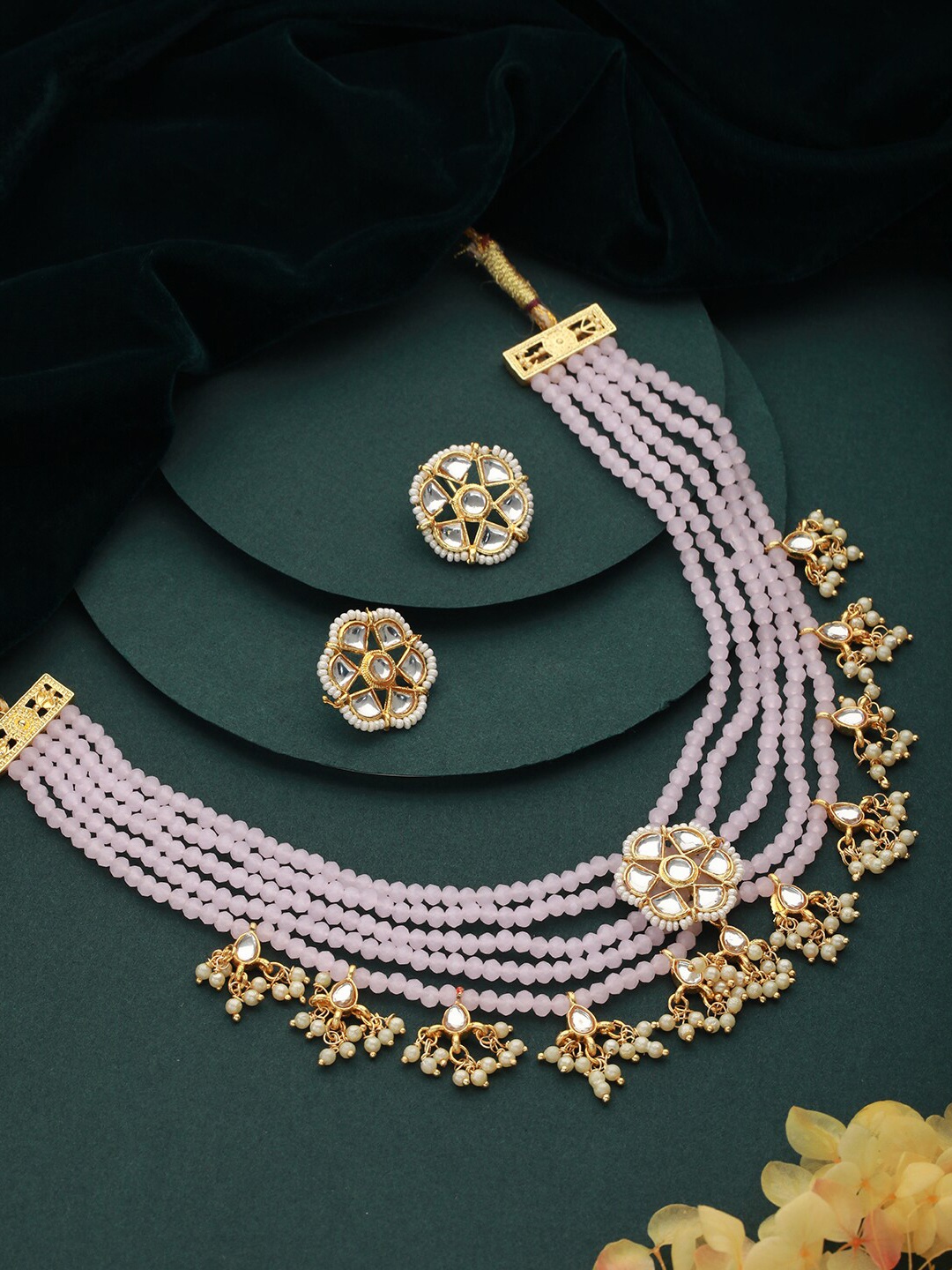 

Jazz and Sizzle Gold-Plated Kundan-Studded & Beaded Necklace & Earrings