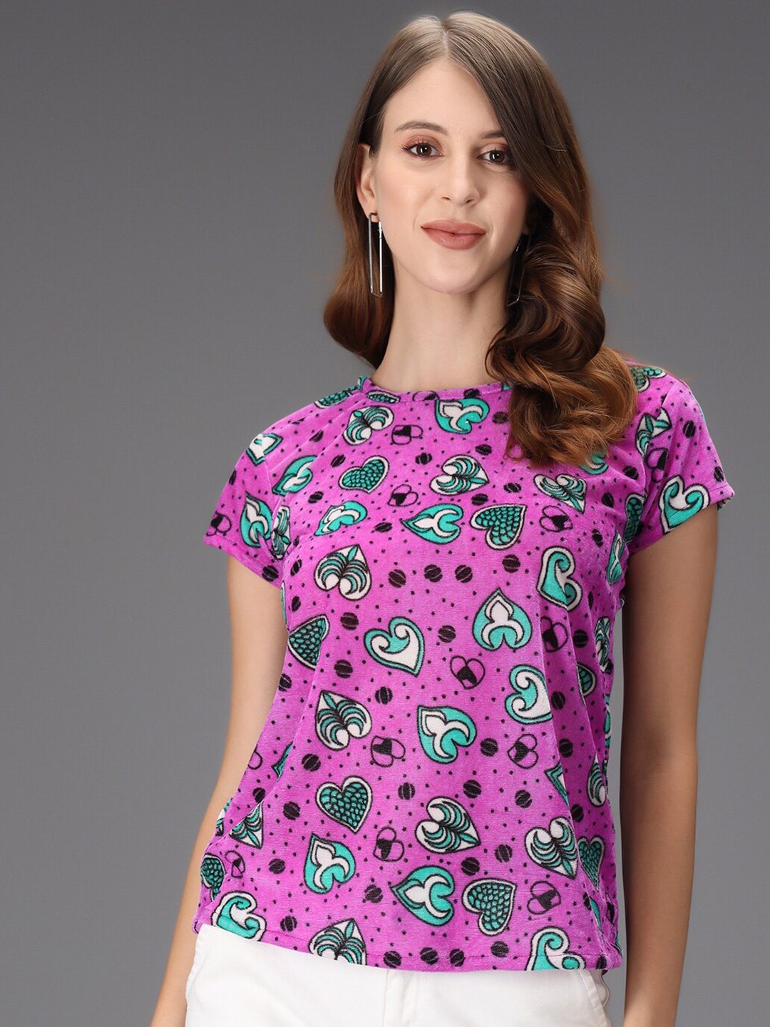 

BAESD Conversational Printed Velvet Top, Purple