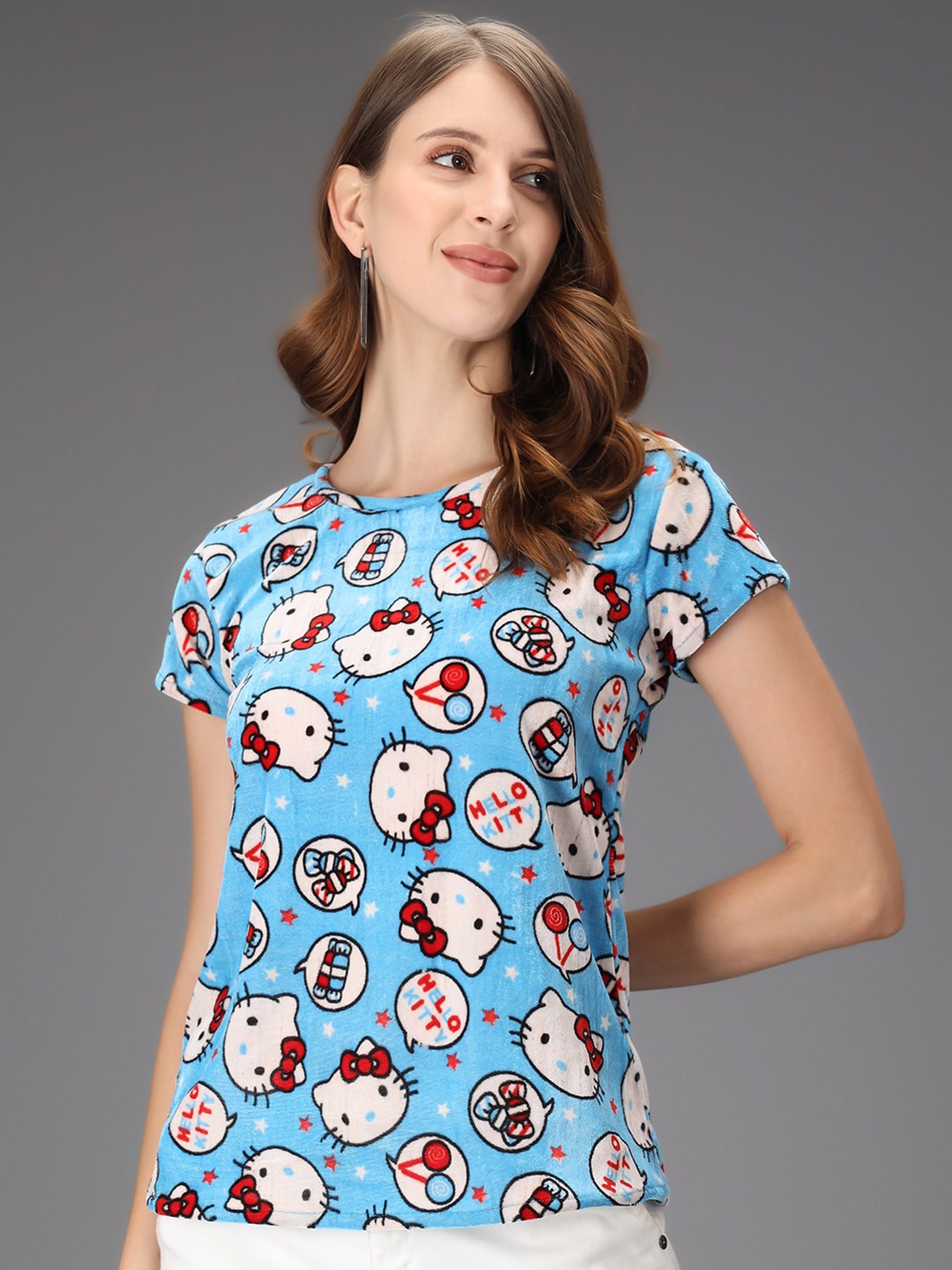 BAESD Conversational Printed Round Neck Top, Blue
