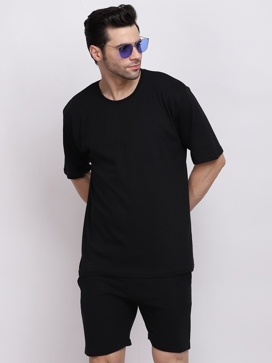Mad Over Print Pure Cotton Oversized T-Shirt With Shorts, Black