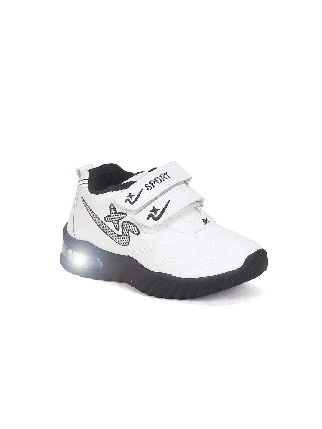 

Lil Lollipop Infants Kids Printed Double Velcro Sneakers With LED Lights, White