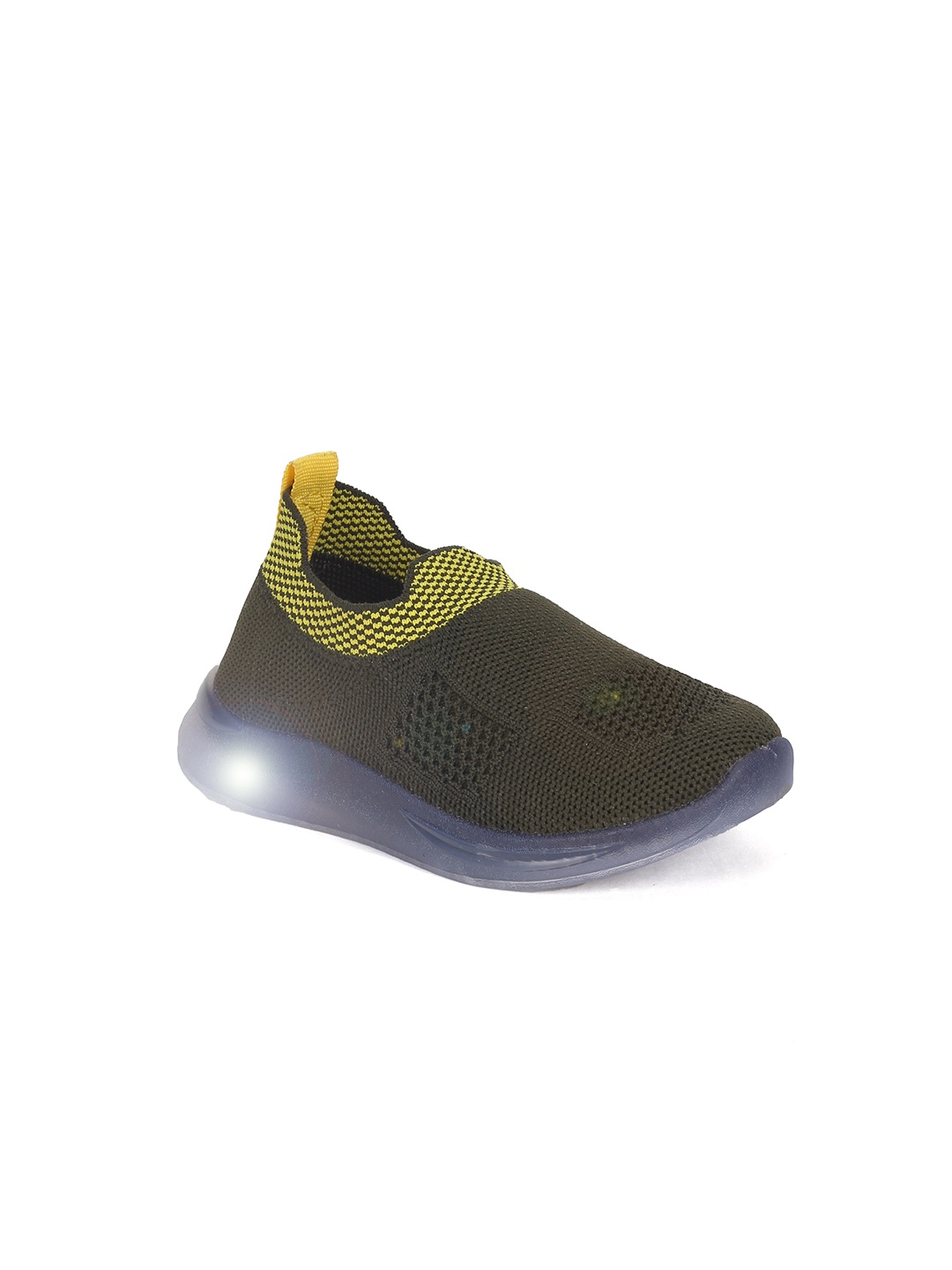 Lil Lollipop Infants Kids Woven Design Slip-On Sneakers With LED Light, Olive