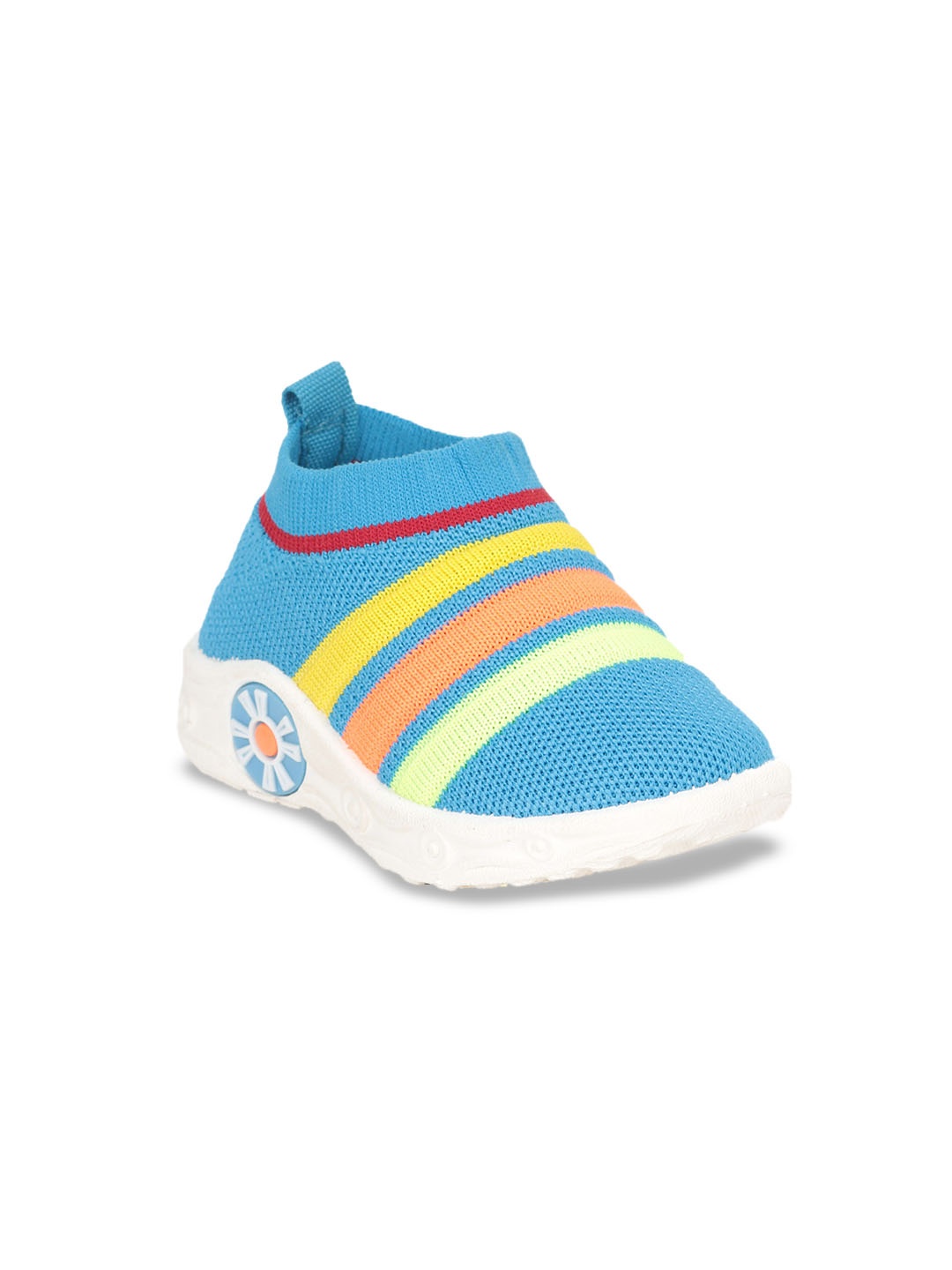 Lil Lollipop Infants Kids Striped Contrast Sole Musical Chu Chu Slip-On Sneakers, Blue