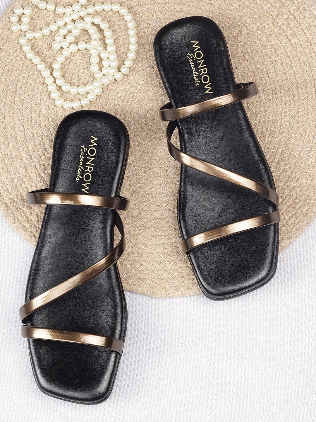 

Monrow Strappy Open Toe Flats, Bronze