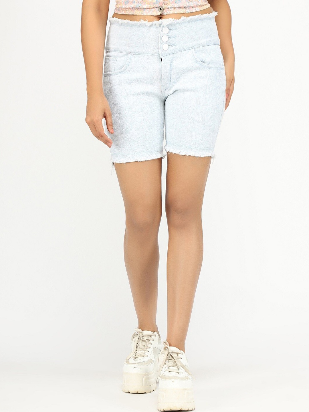 

AngelFab Women Mid-Rise Cotton Denim Shorts, White