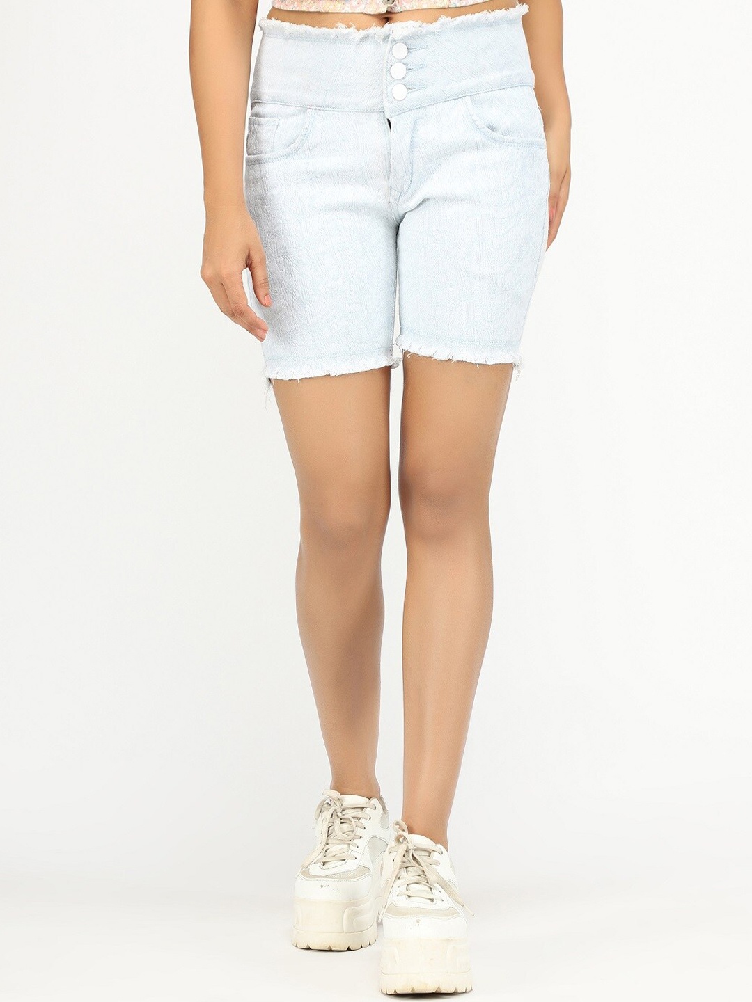 

AngelFab Women High-Rise Distressed Denim Shorts, White