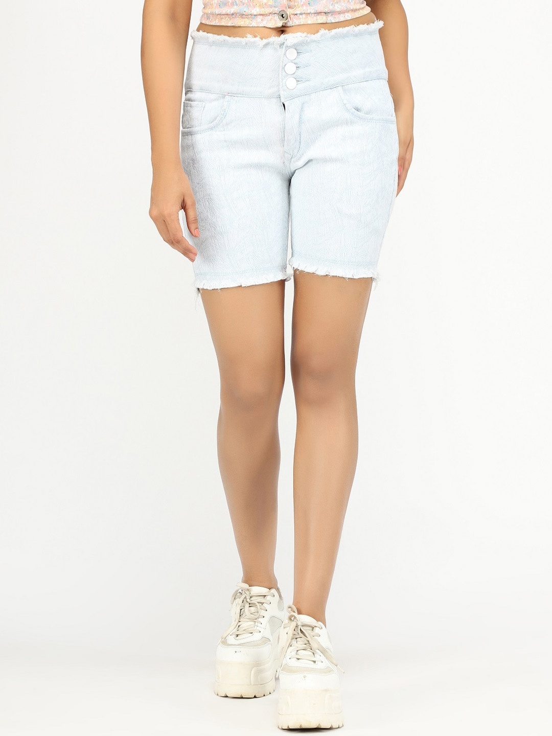 

BAESD Women High-Rise Distressed Denim Shorts, White