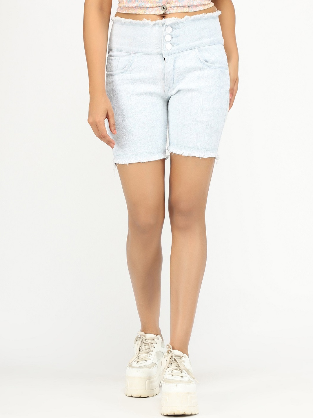 

BAESD Women High-Rise Distressed Denim Shorts, White