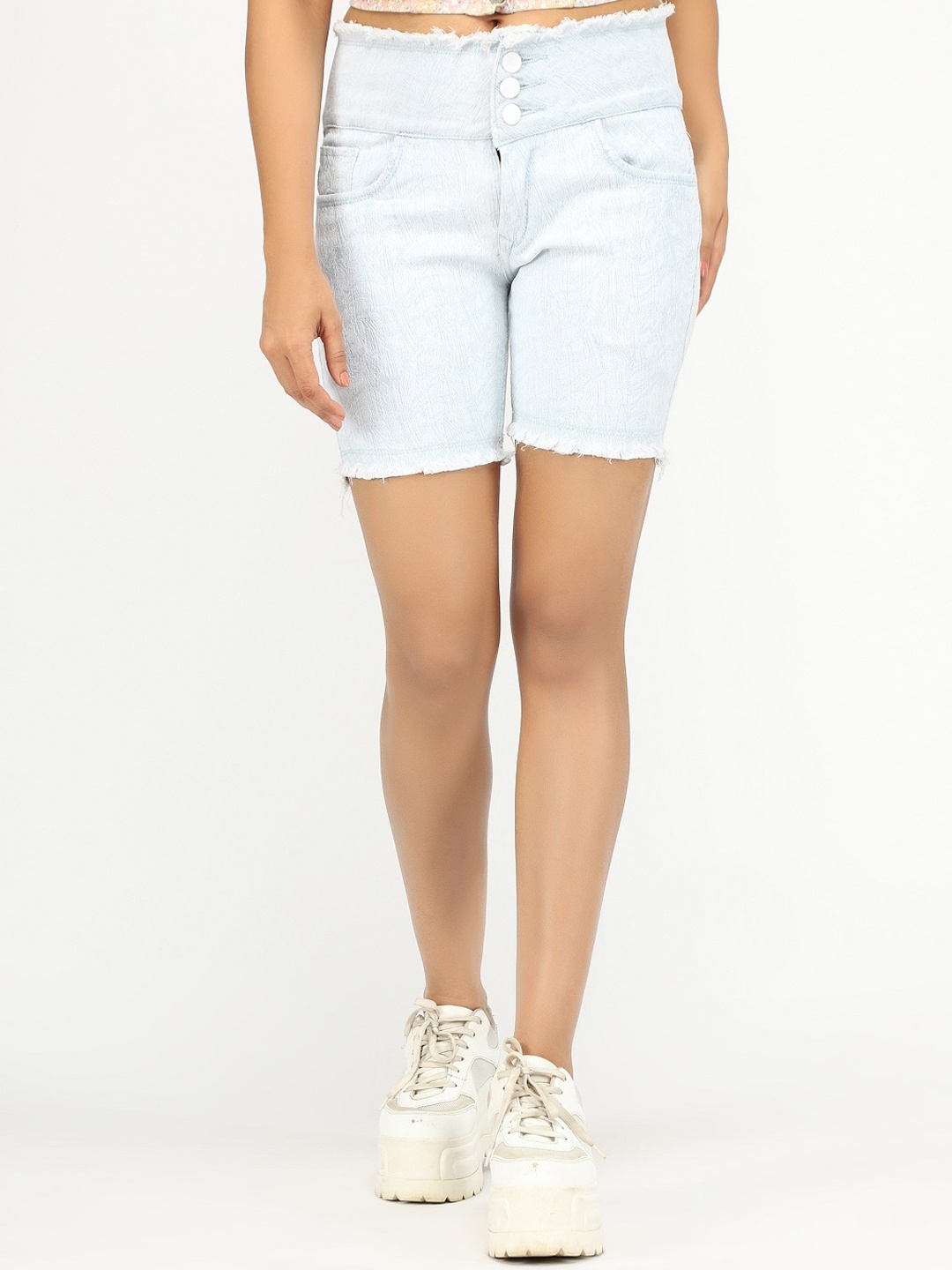 

BAESD Women High-Rise Distressed Denim Shorts, White
