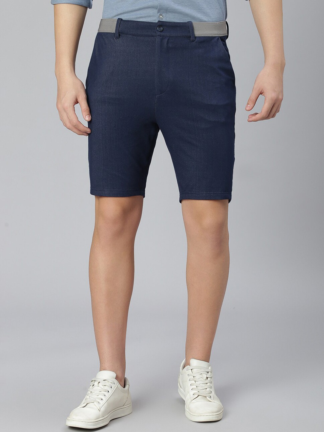 Slowave Men High-Rise Cotton Denim Shorts, Navy blue