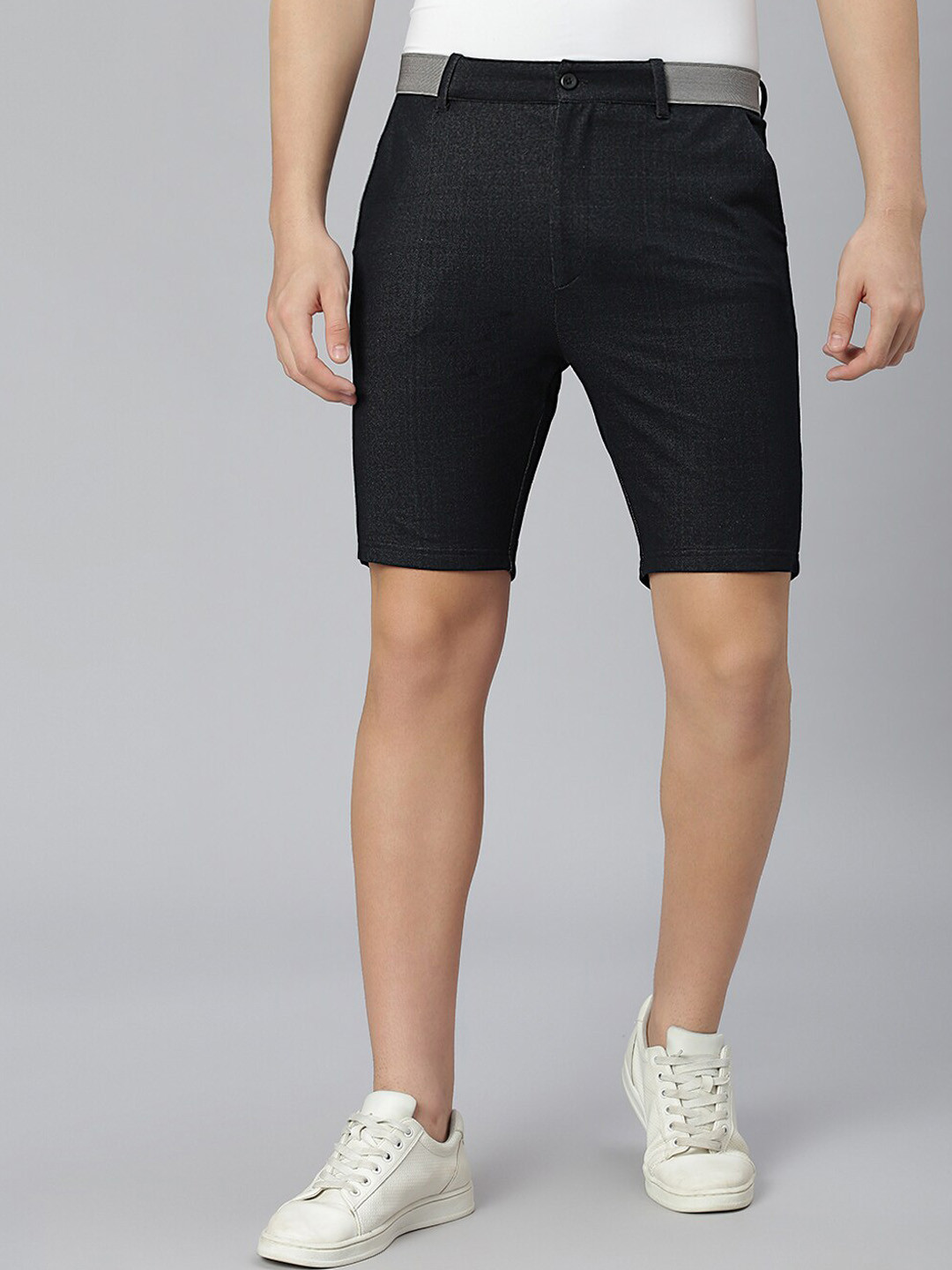 

Slowave Men High-Rise Cotton Denim Shorts, Black