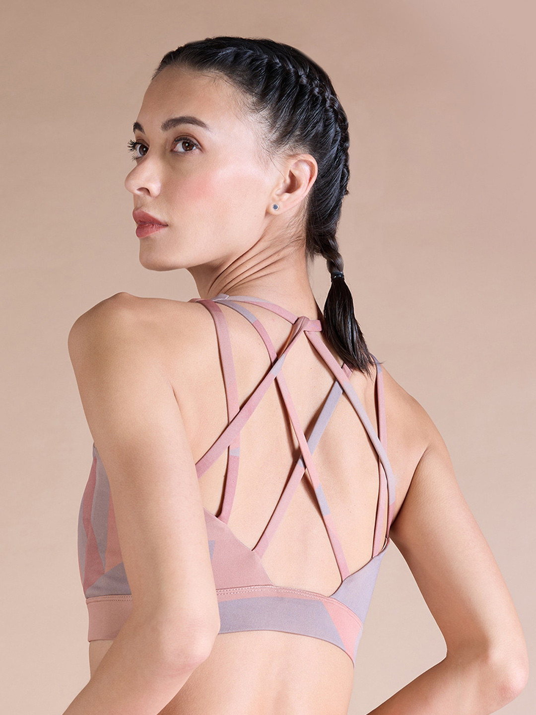 

KICA Abstract Printed Removable Padding Moisture Wicking Full Coverage Bra A0559, Pink