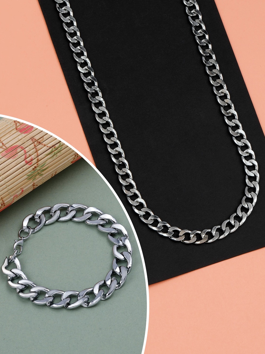 

Silver Shine Men Set Of 2 Silver-Plated Link Bracelet