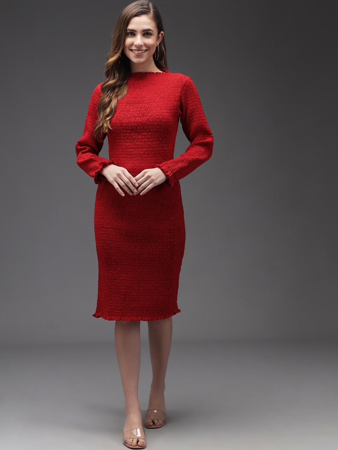 

BAESD Smocked Sheath Dress, Maroon