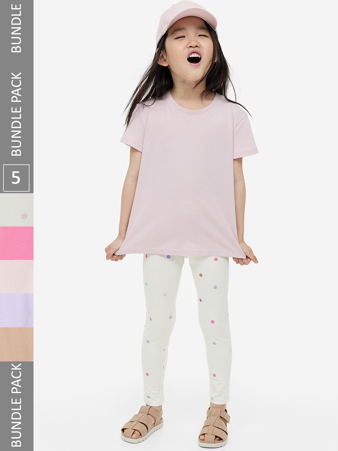 

H&M Girls 5-Pack Cotton Jersey Leggings, Beige