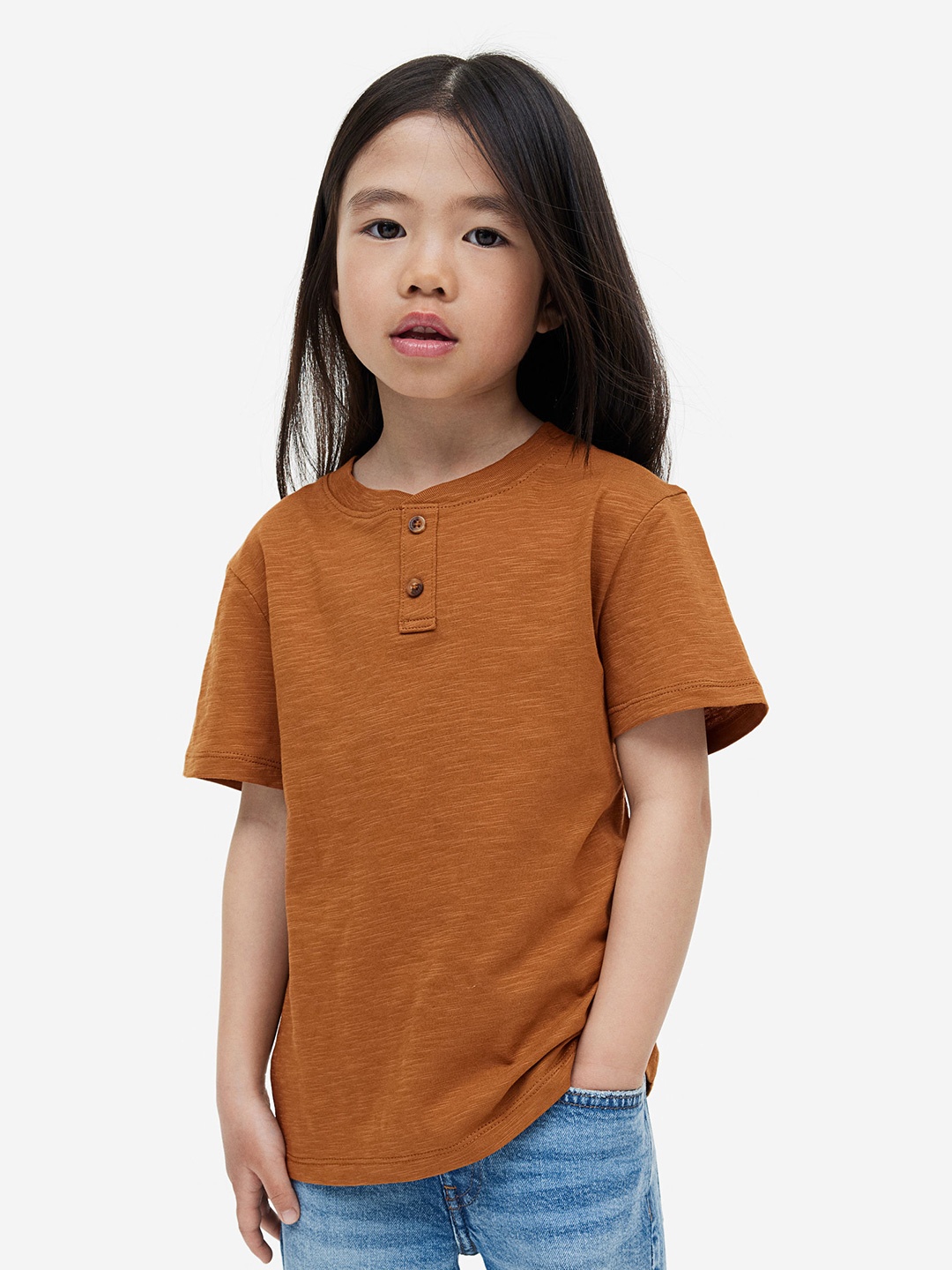 

H&M Boys Cotton Henley Top, Brown