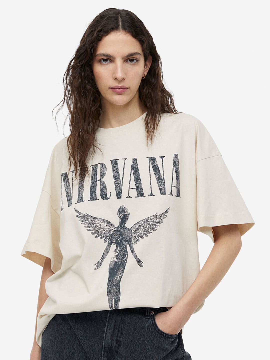 

H&M Long Printed T-shirt, White