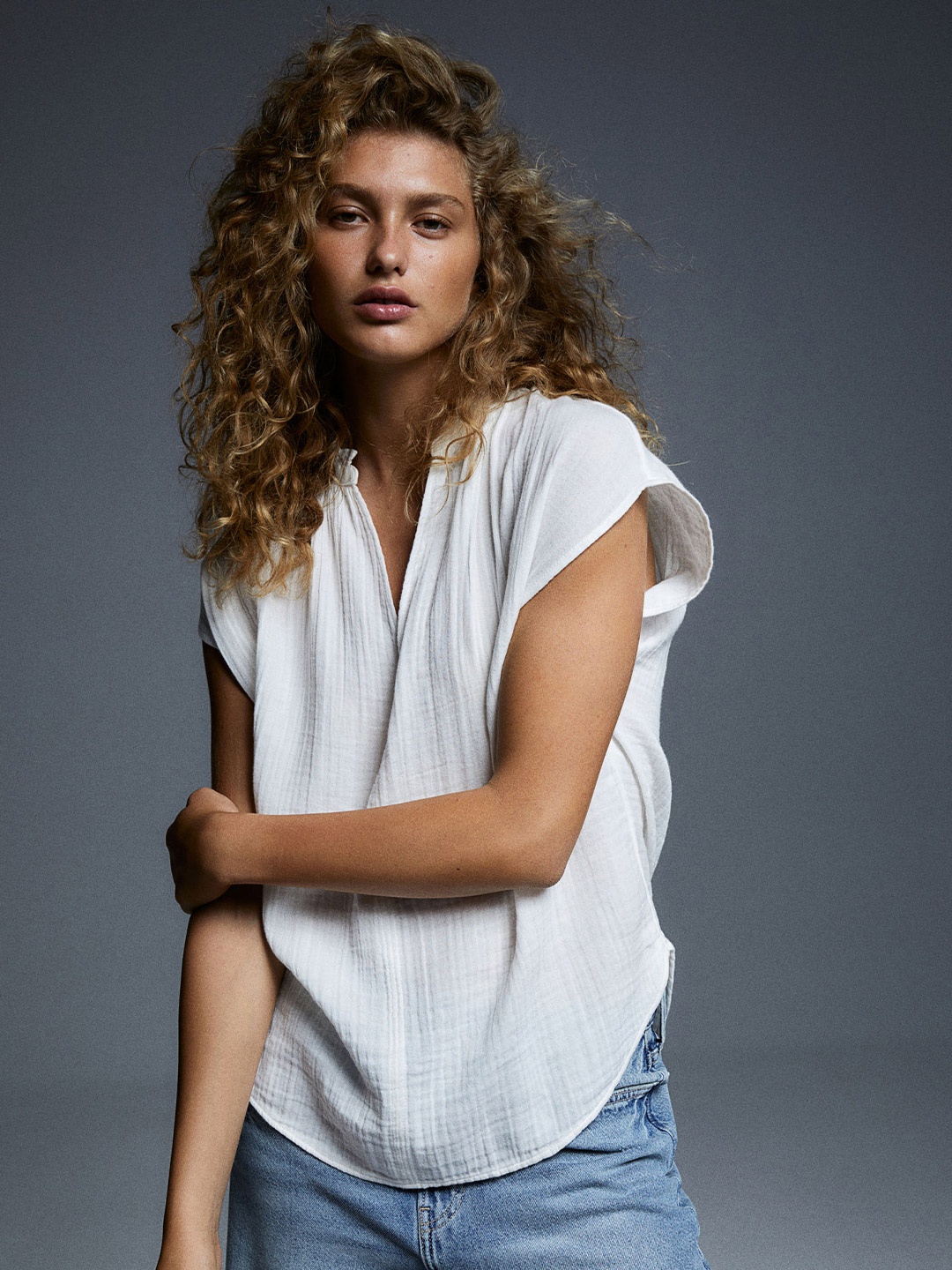 

H&M Frill-Trimmed Cotton Blouse, White