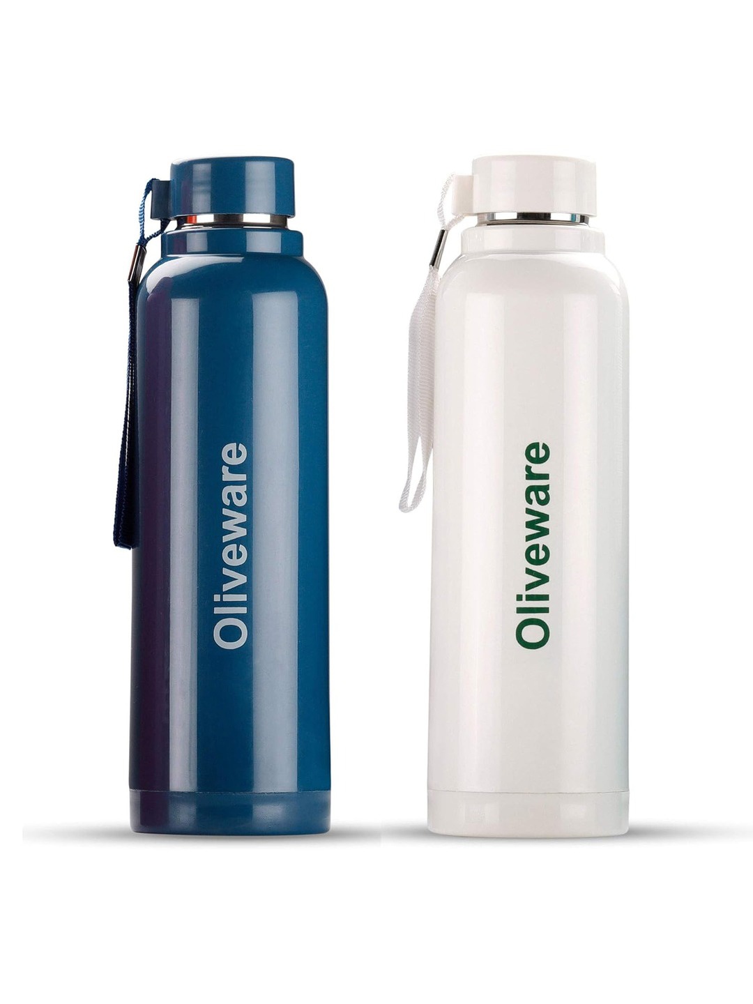 

SOPL-OLIVEWARE 2 Pcs White & Blue Stainless Steel BPA Free Water Bottles-690ML Each
