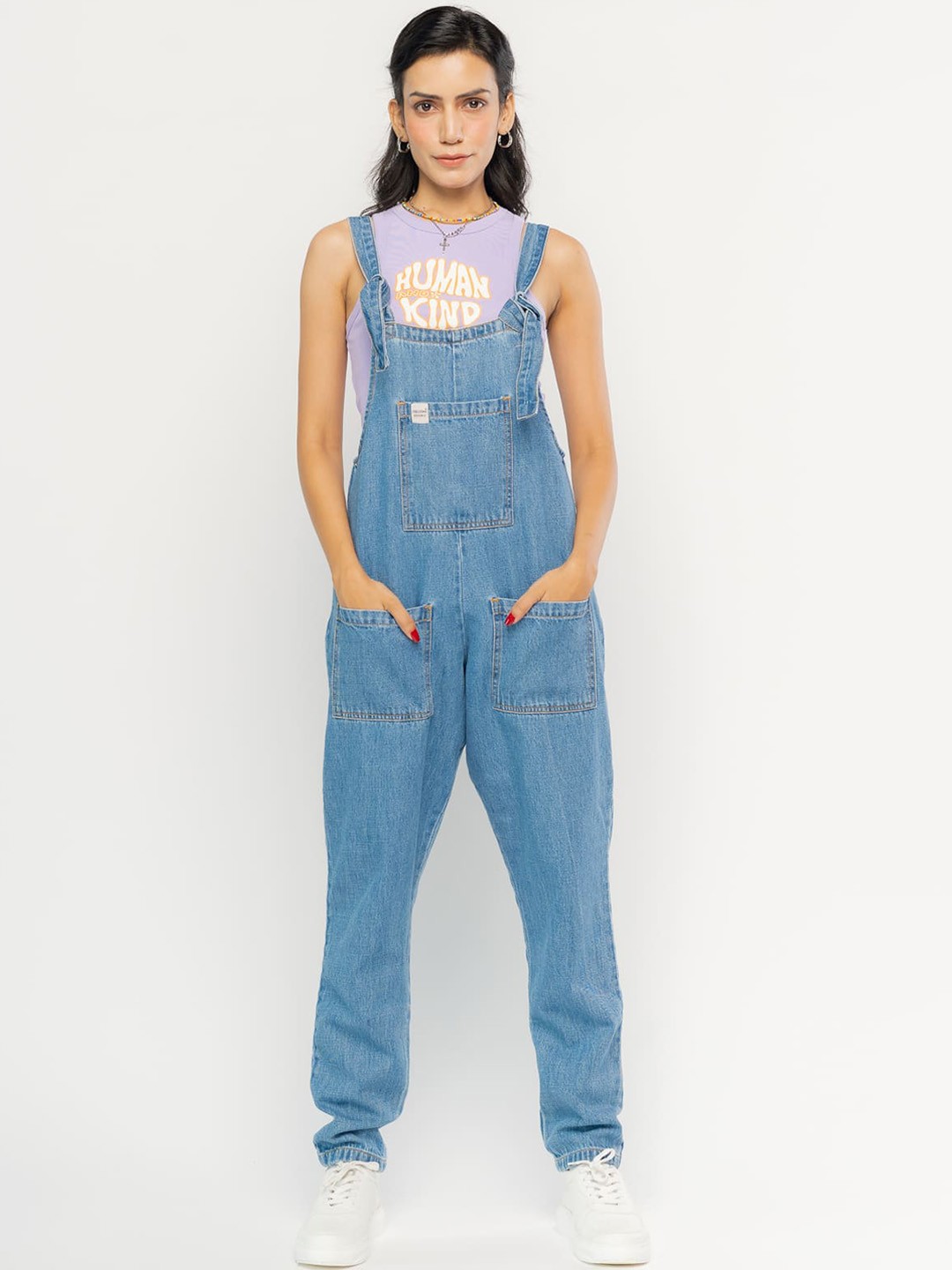 

FREAKINS Cotton Denim Full-Length Dungaree, Blue