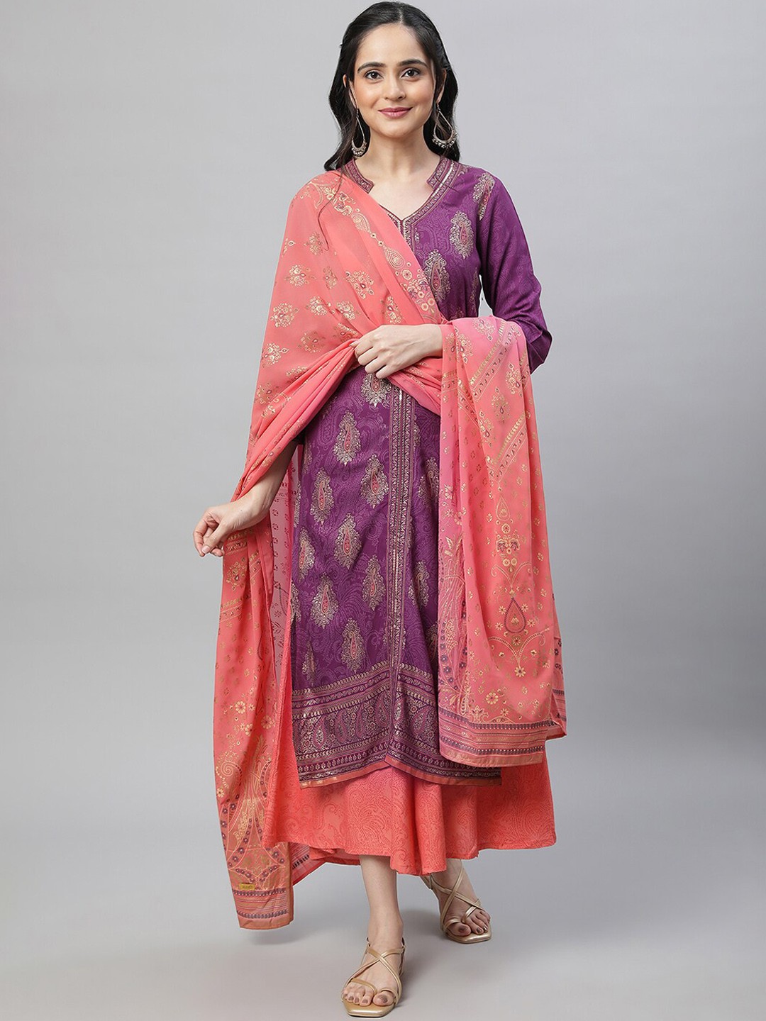 

AURELIA Paisley Printed Regular Kurta with Palazzos & Dupatta, Purple