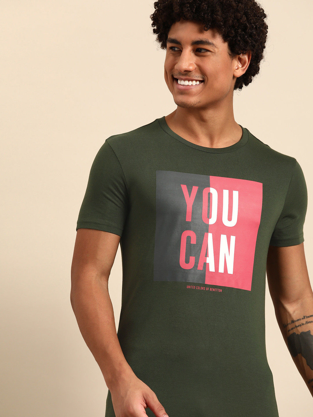 

United Colors of Benetton Typography Printed T-shirt, Olive