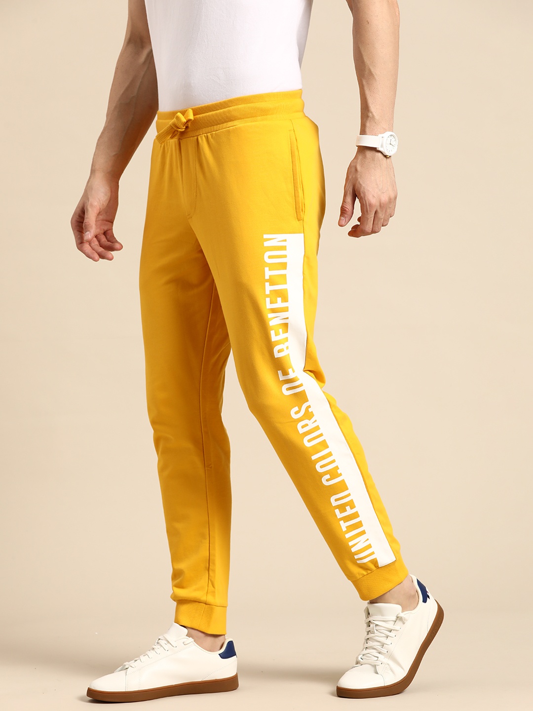 

United Colors of Benetton Brand Logo Printed Pure Cotton Joggers, Yellow