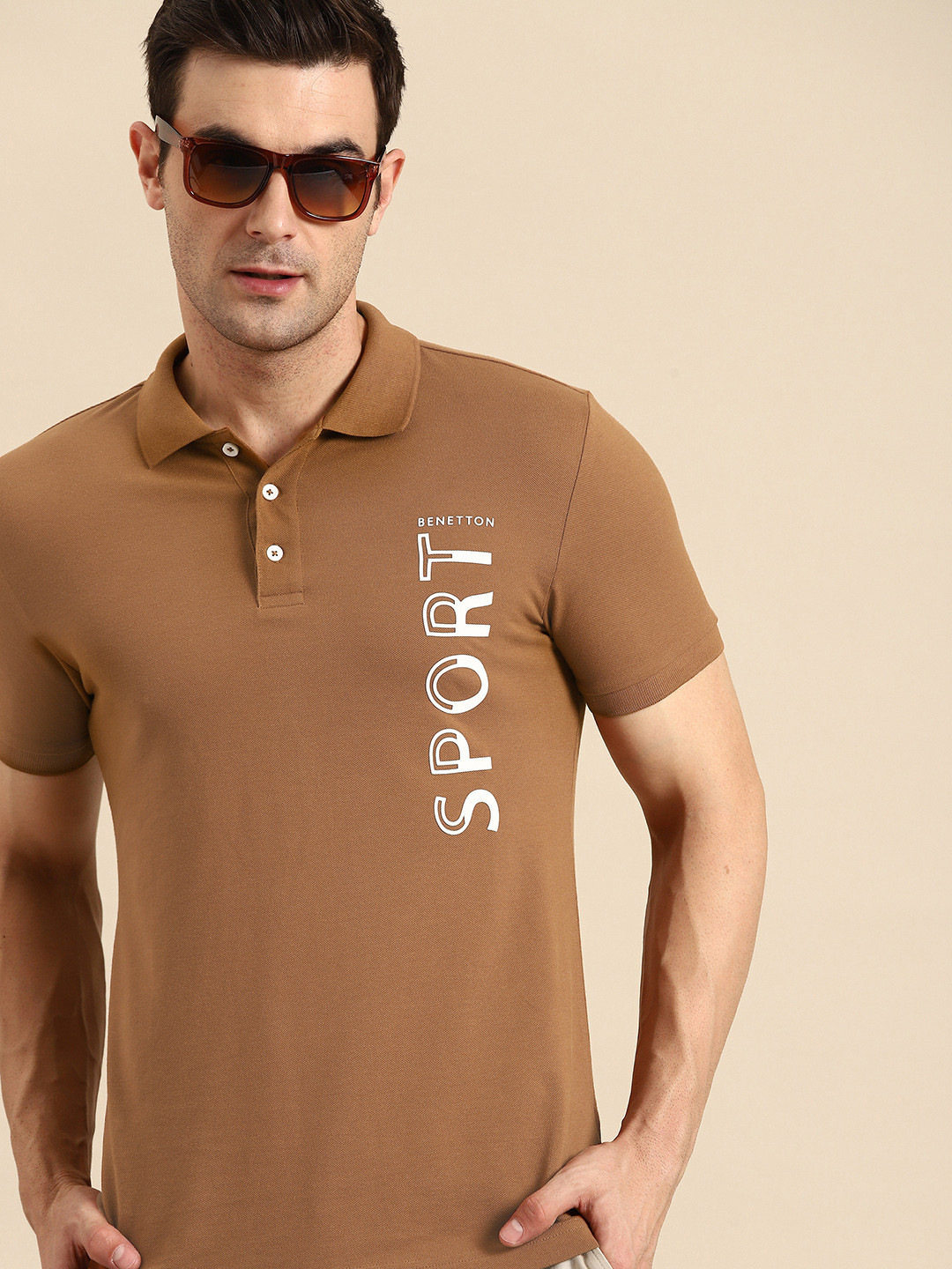 

United Colors of Benetton Printed Polo Collar Pure Cotton T-shirt, Brown