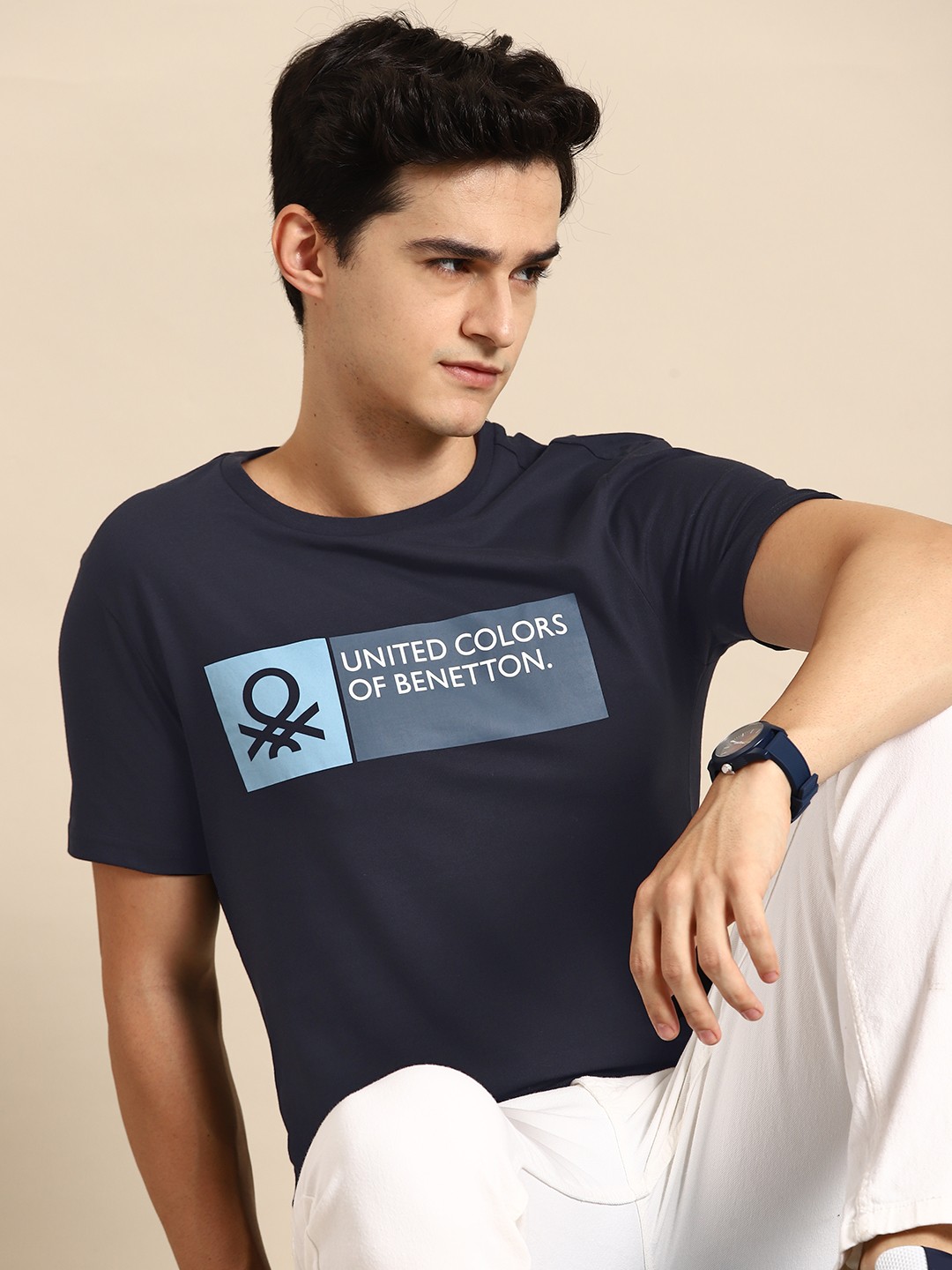 

United Colors of Benetton Brand Logo Print T-shirt, Navy blue
