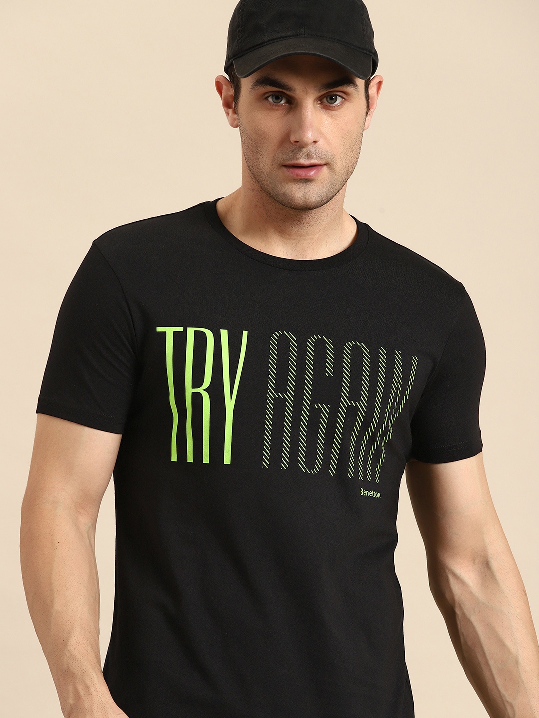 

United Colors of Benetton Typography Printed Pure Cotton T-shirt, Black
