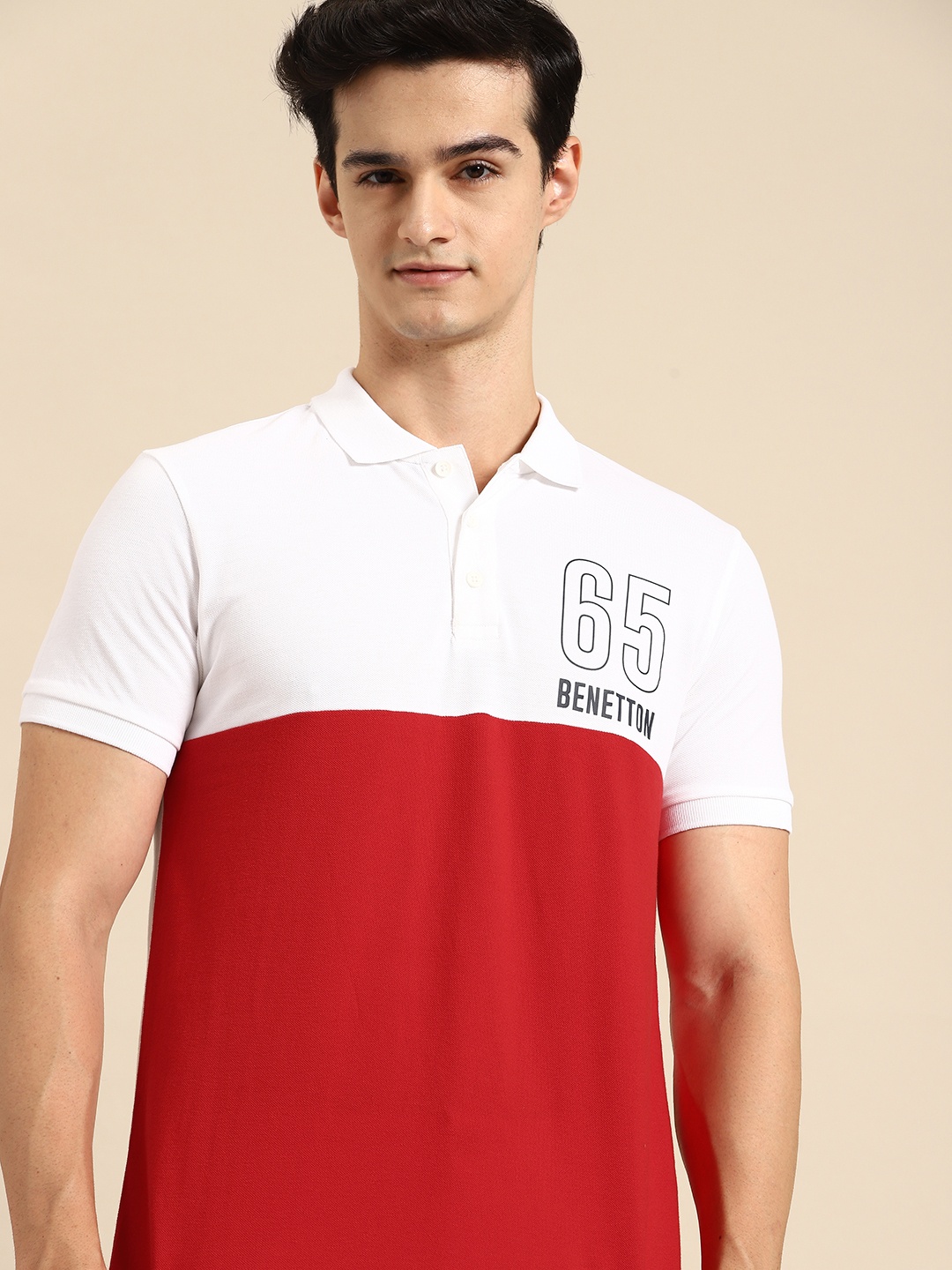 

United Colors of Benetton Colourblocked Polo Collar Pure Cotton T-shirt, Red