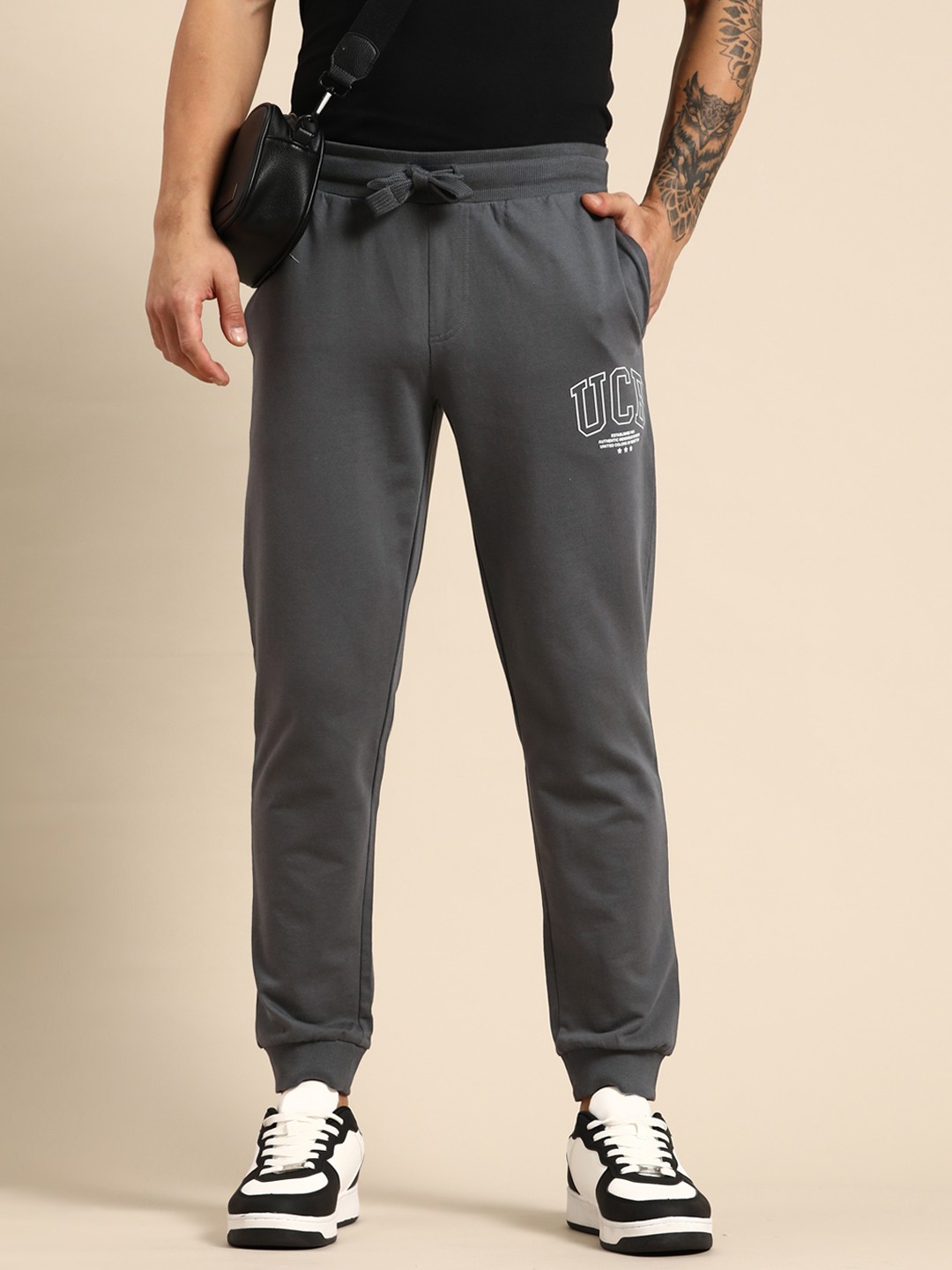 

United Colors of Benetton Brand Logo Printed Pure Cotton Joggers, Grey