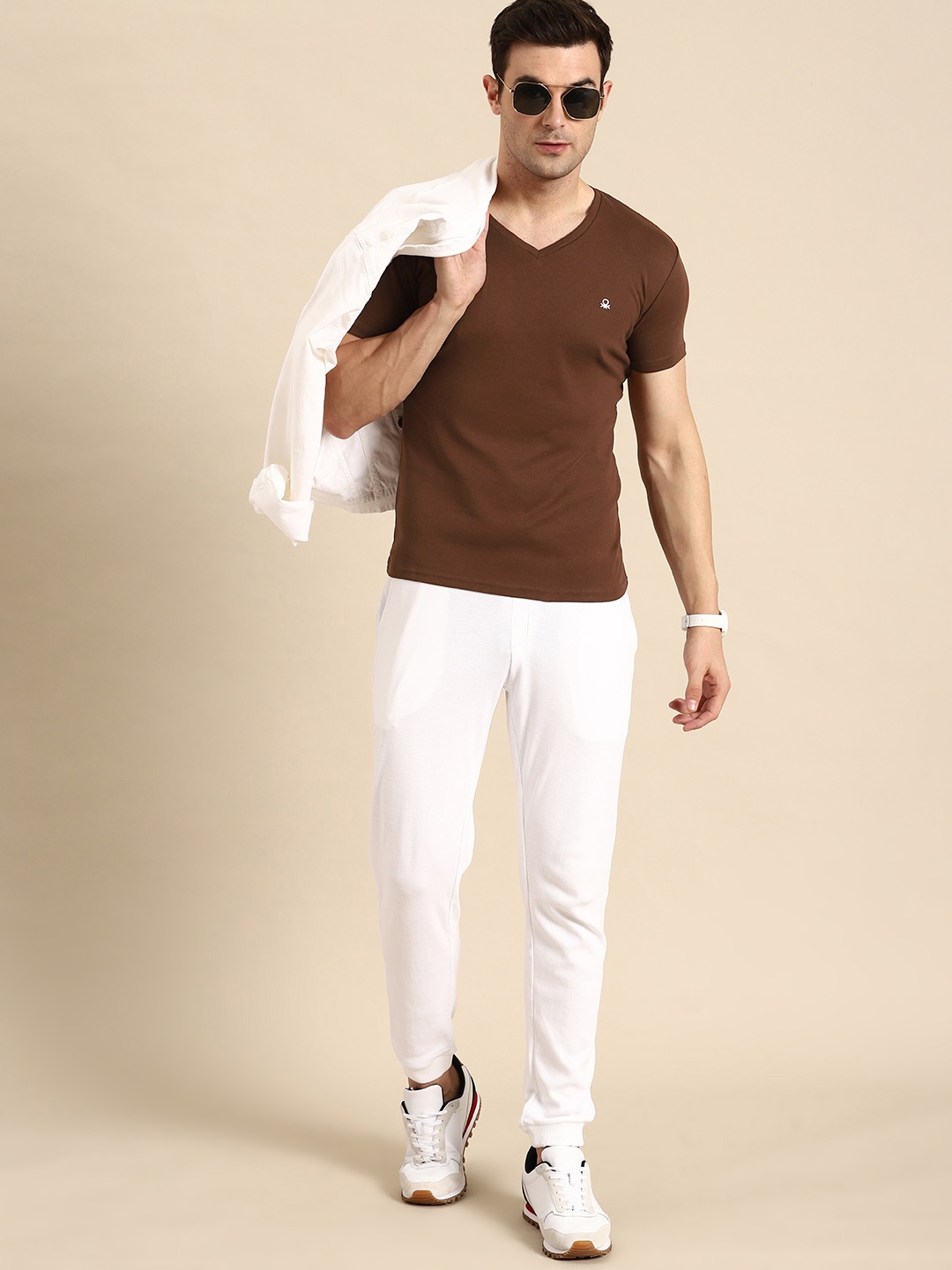 

United Colors of Benetton V-Neck Pure Cotton T-shirt, Brown