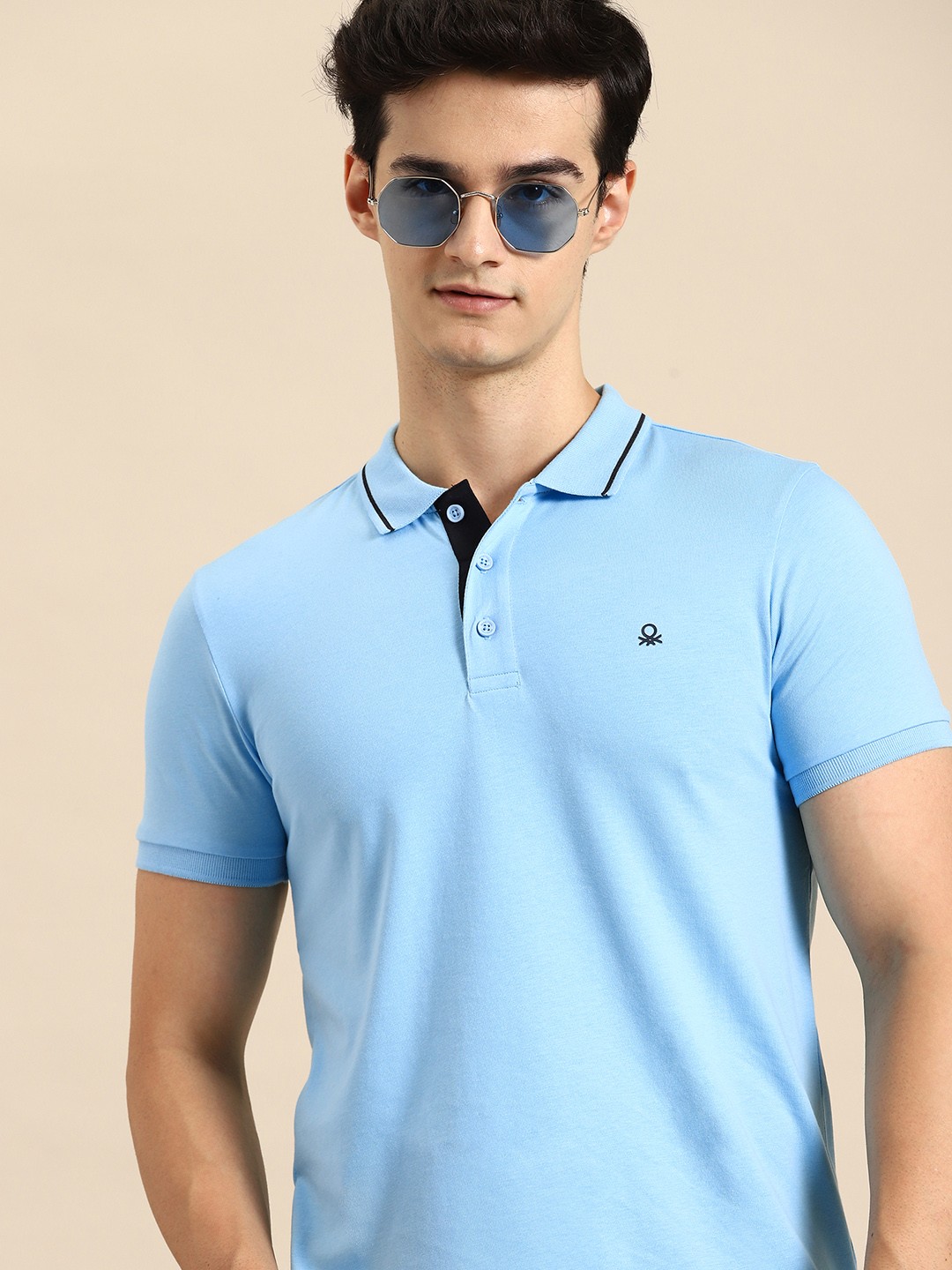 

United Colors of Benetton Contrast Placket Polo Collar T-shirt, Blue