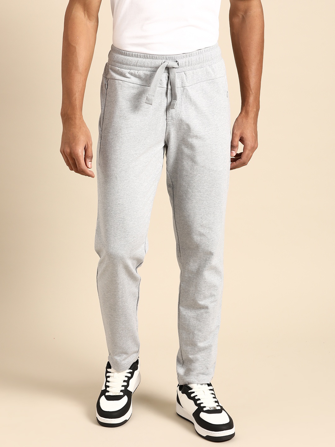 

United Colors of Benetton Men Pure Cotton Track Pants, Grey melange