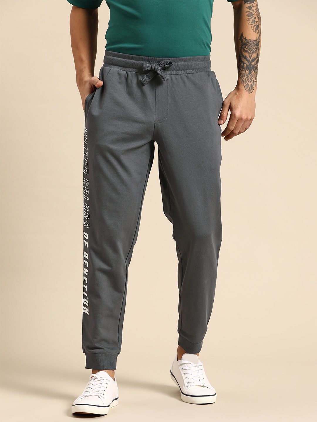 

United Colors of Benetton Brand Logo Printed Pure Cotton Joggers, Charcoal