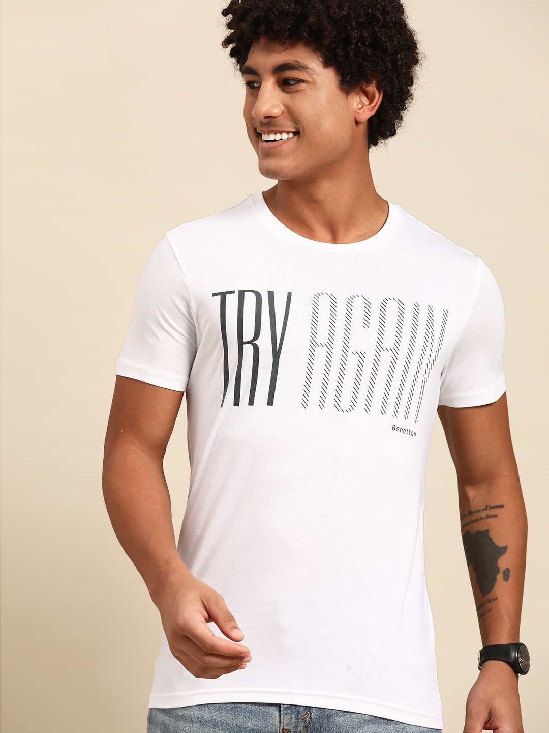

United Colors of Benetton Typography Printed Pure Cotton T-shirt, White