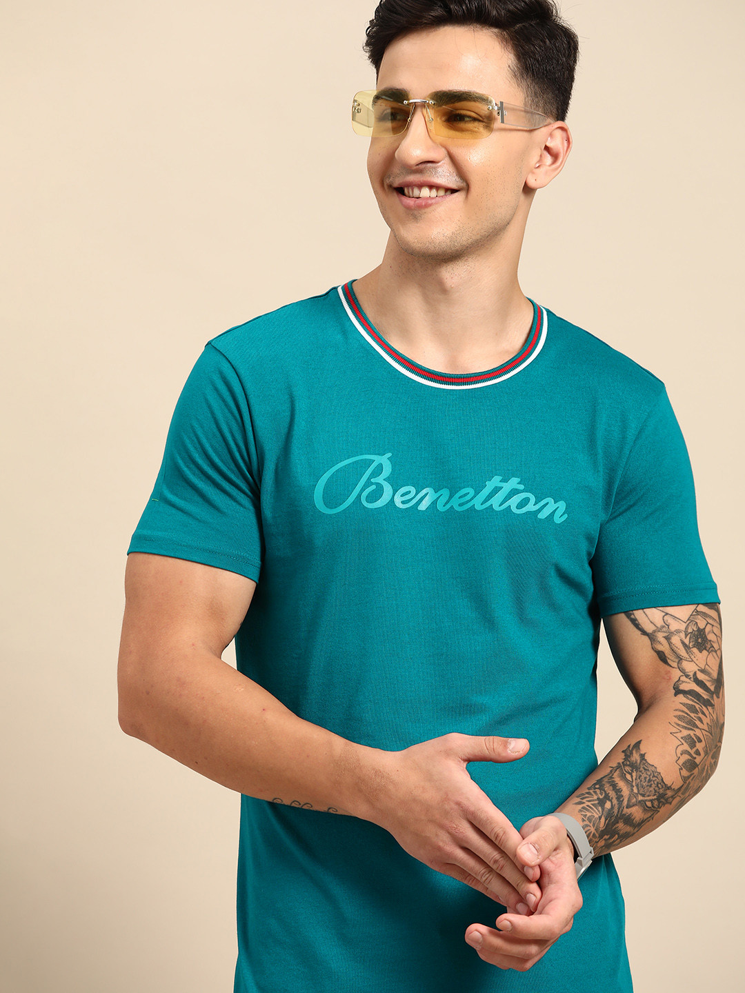 

United Colors of Benetton Brand Logo Printed T-shirt, Teal
