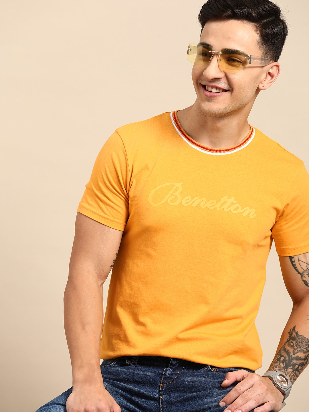 

United Colors of Benetton Brand Logo Printed T-shirt, Yellow
