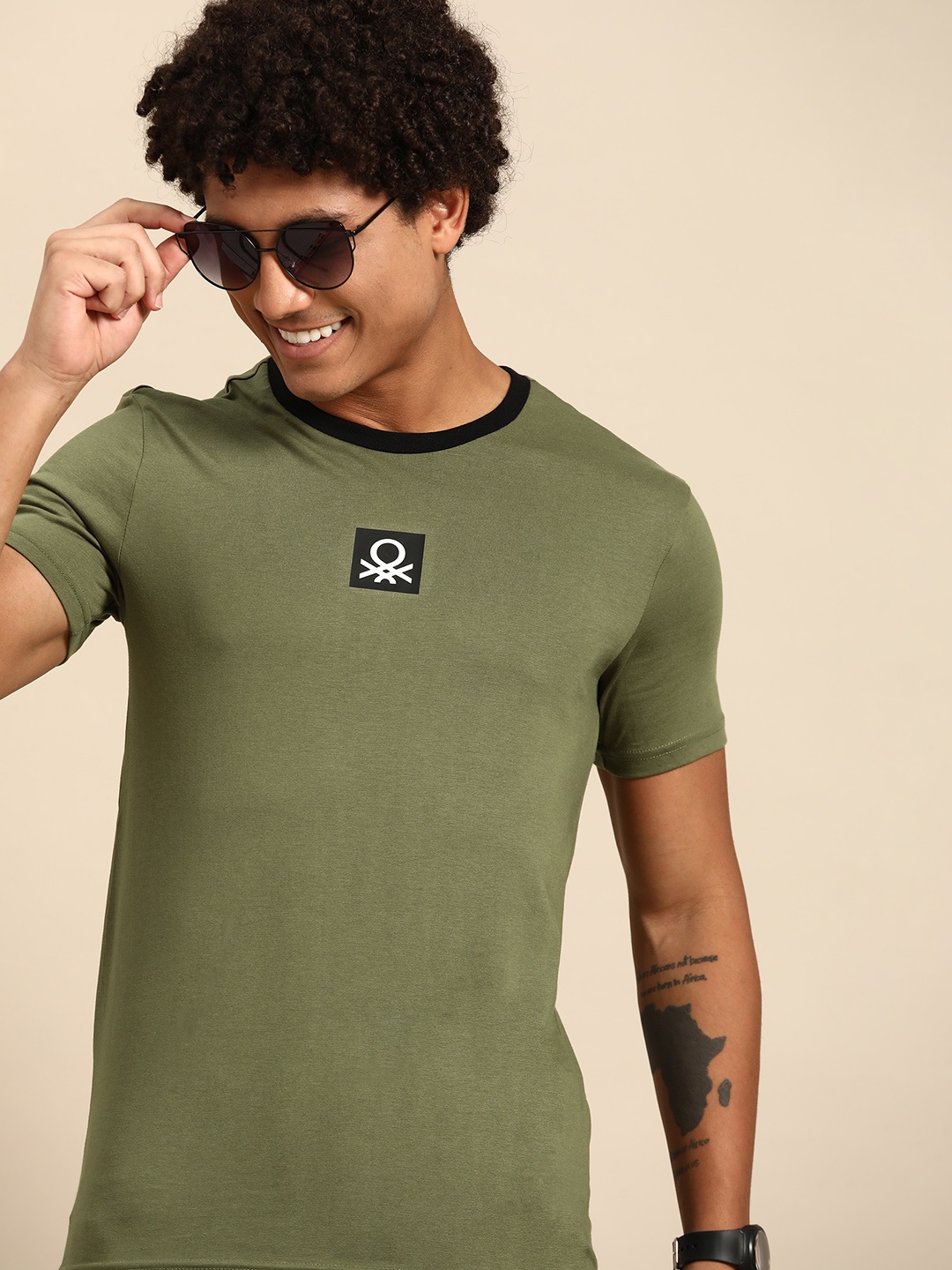

United Colors of Benetton Brand Logo Printed T-shirt, Olive