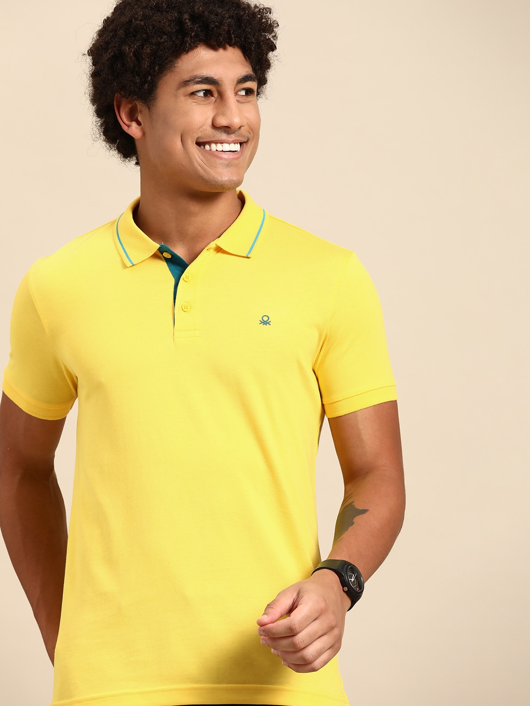 

United Colors of Benetton Contrast Placket Polo Collar T-shirt, Yellow