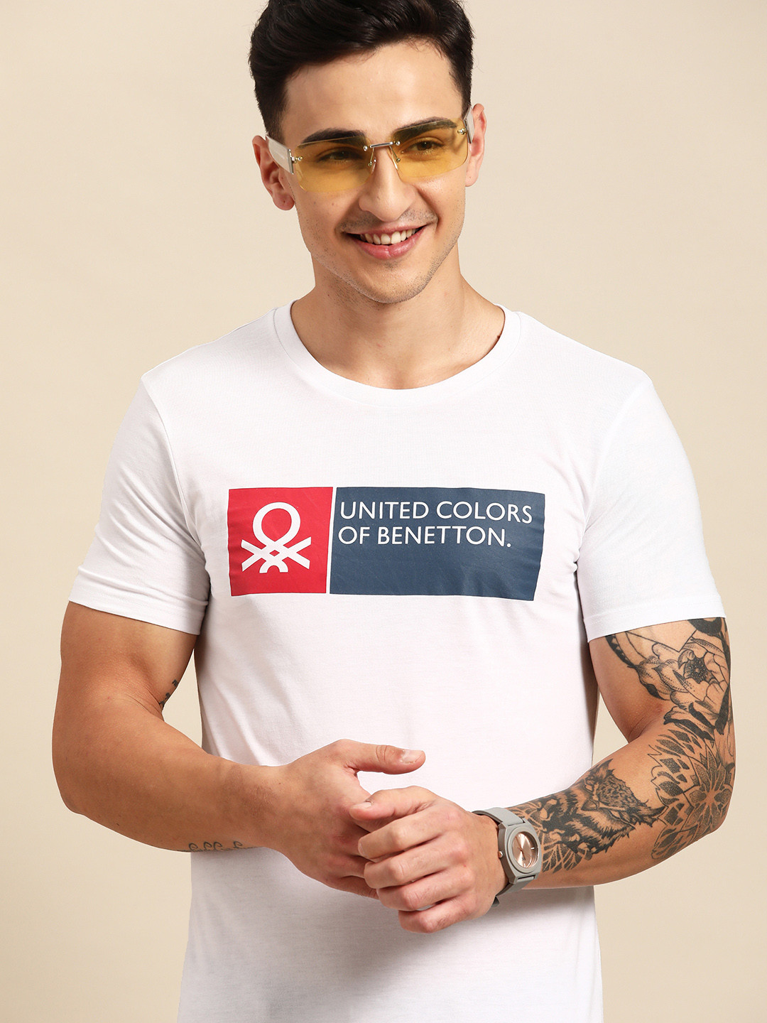 

United Colors of Benetton Brand Logo Printed T-shirt, White