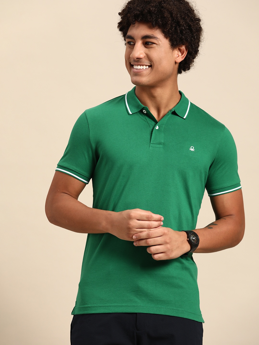 

United Colors of Benetton Contrast Tipping Polo Collar T-shirt, Green