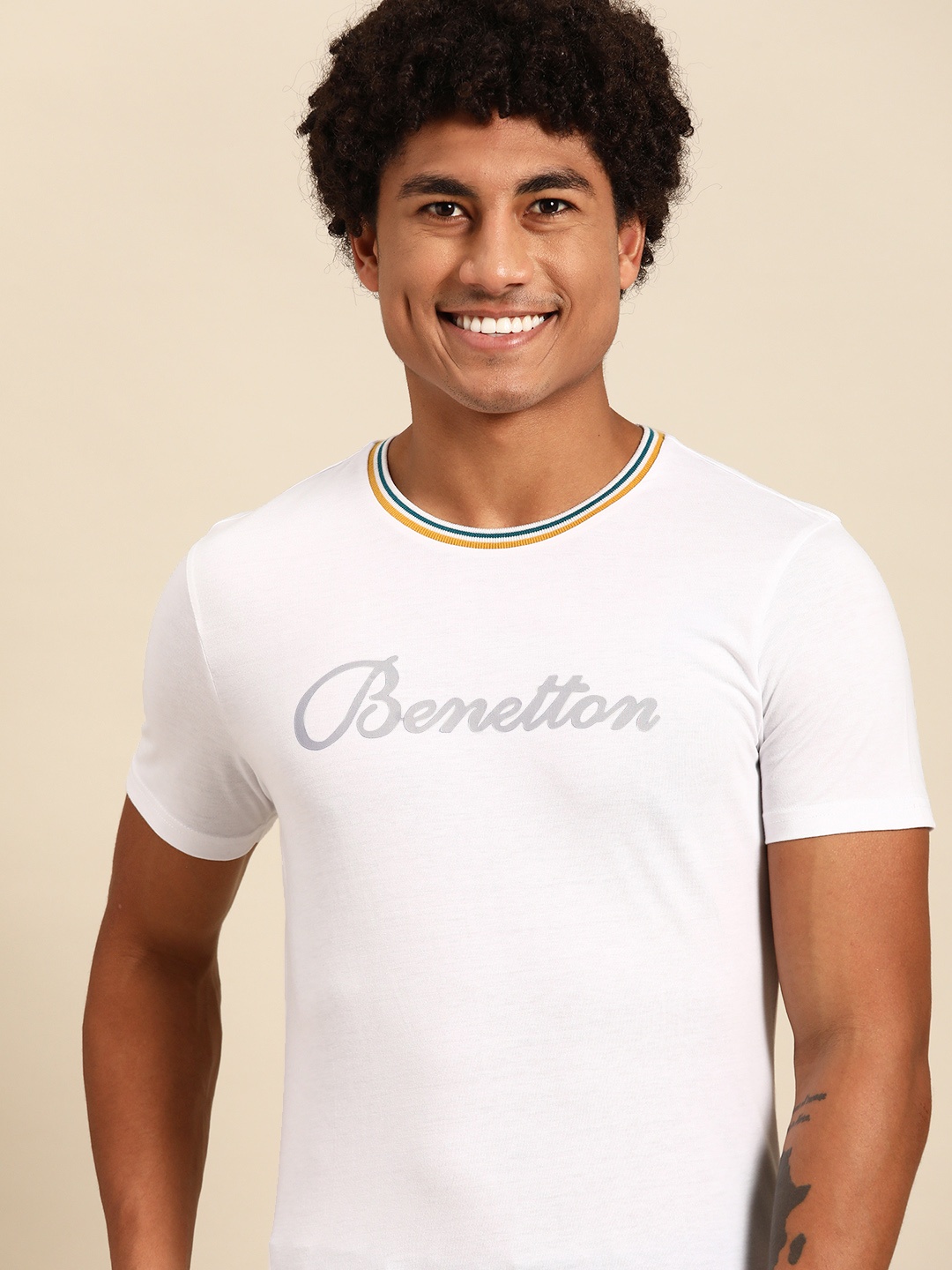 

United Colors of Benetton Men Brand Logo Printed T-shirt, White