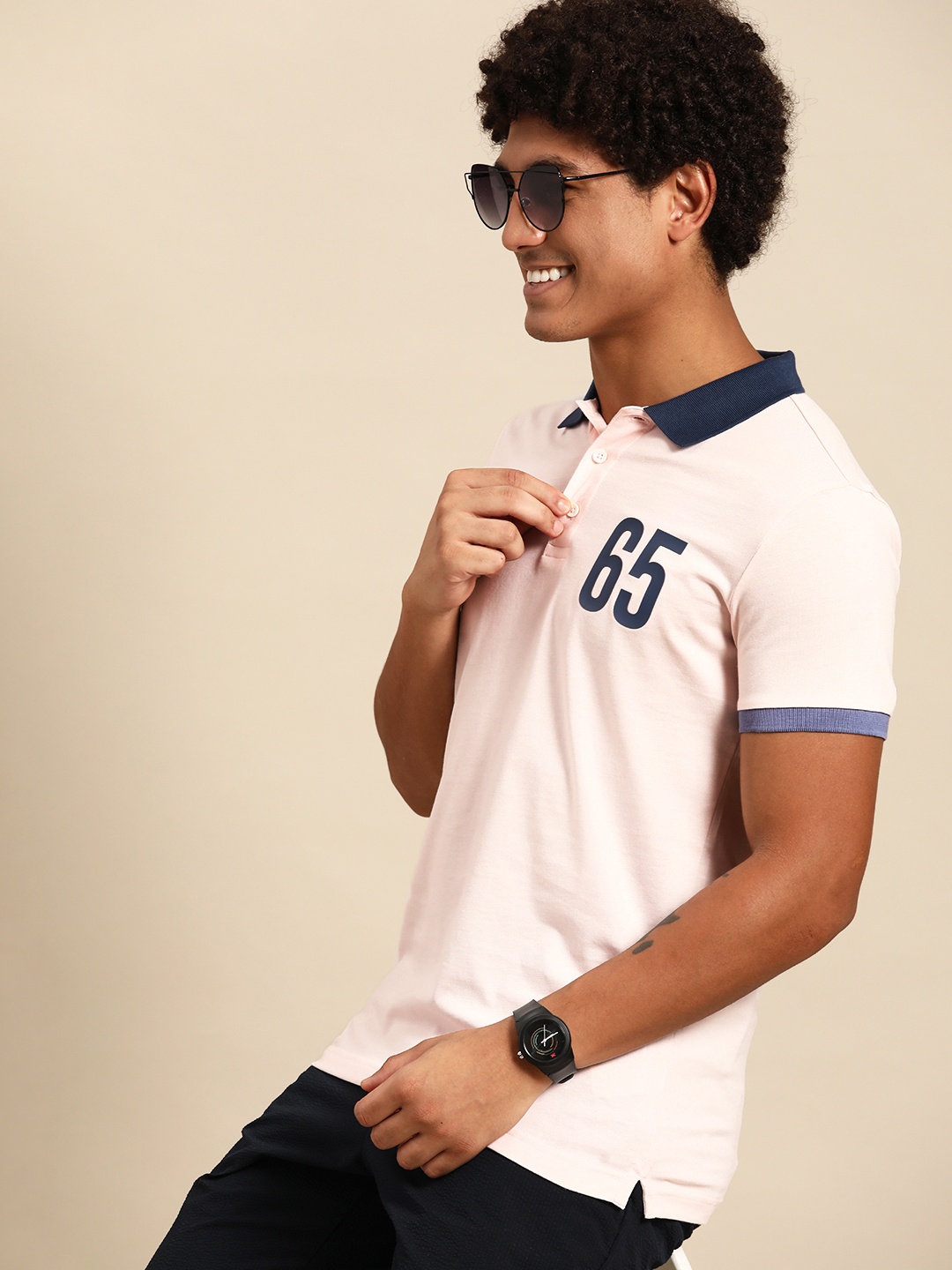 United Colors of Benetton Men Polo Collar T-shirt, Pink